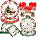 Kit de Talheres para Festa de Natal com 140 Peças – Pratos, Copos e Talheres Descartáveis